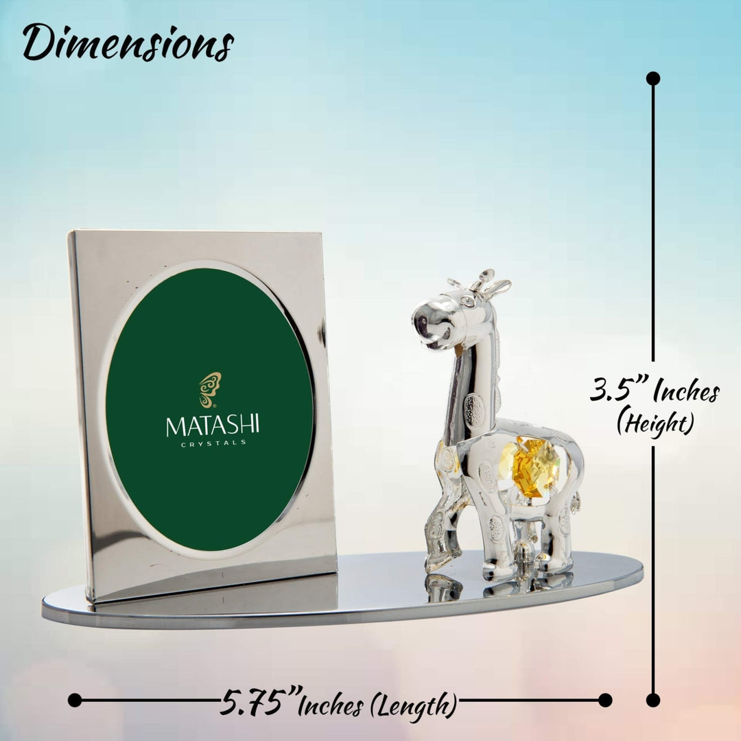 Matashi Silver Plated Picture Frame with Crystal Studded Cartoon Giraffe Figurine on a Base Gift for Christmas Mothers Image 3