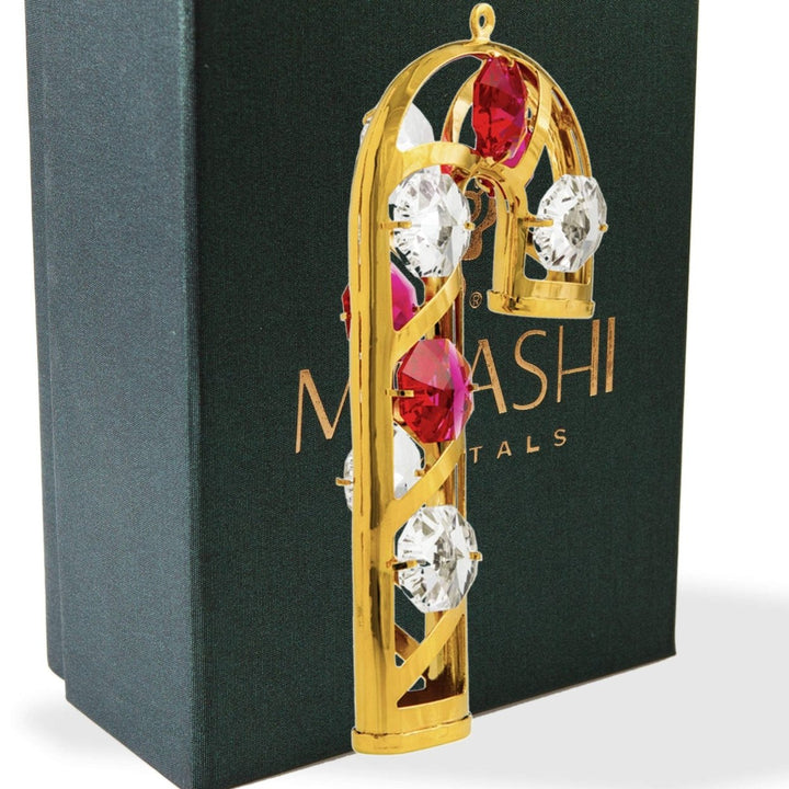 Matashi 24K Gold Plated Crystal Studded Candy Cane Ornament with Clear and Red Crystals Gift for Christmas Mothers Day Image 2