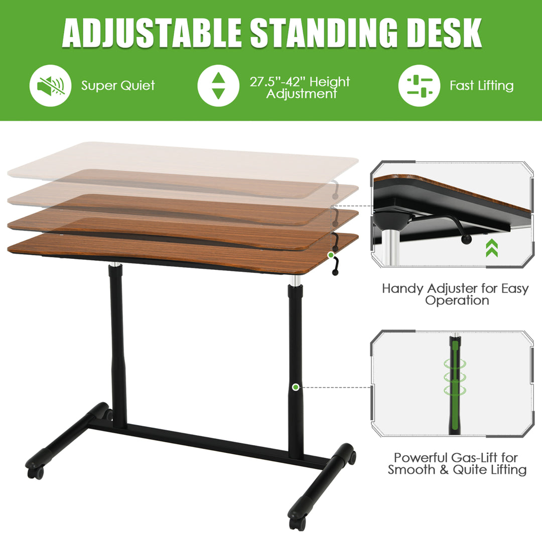 Goplus Height Adjustable Computer Desk Sit Stand Rolling Notebook Table Natural\Brown\Black Image 7