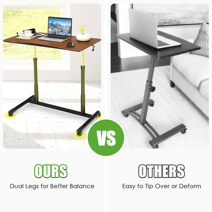 Goplus Height Adjustable Computer Desk Sit Stand Rolling Notebook Table Natural\Brown\Black Image 9