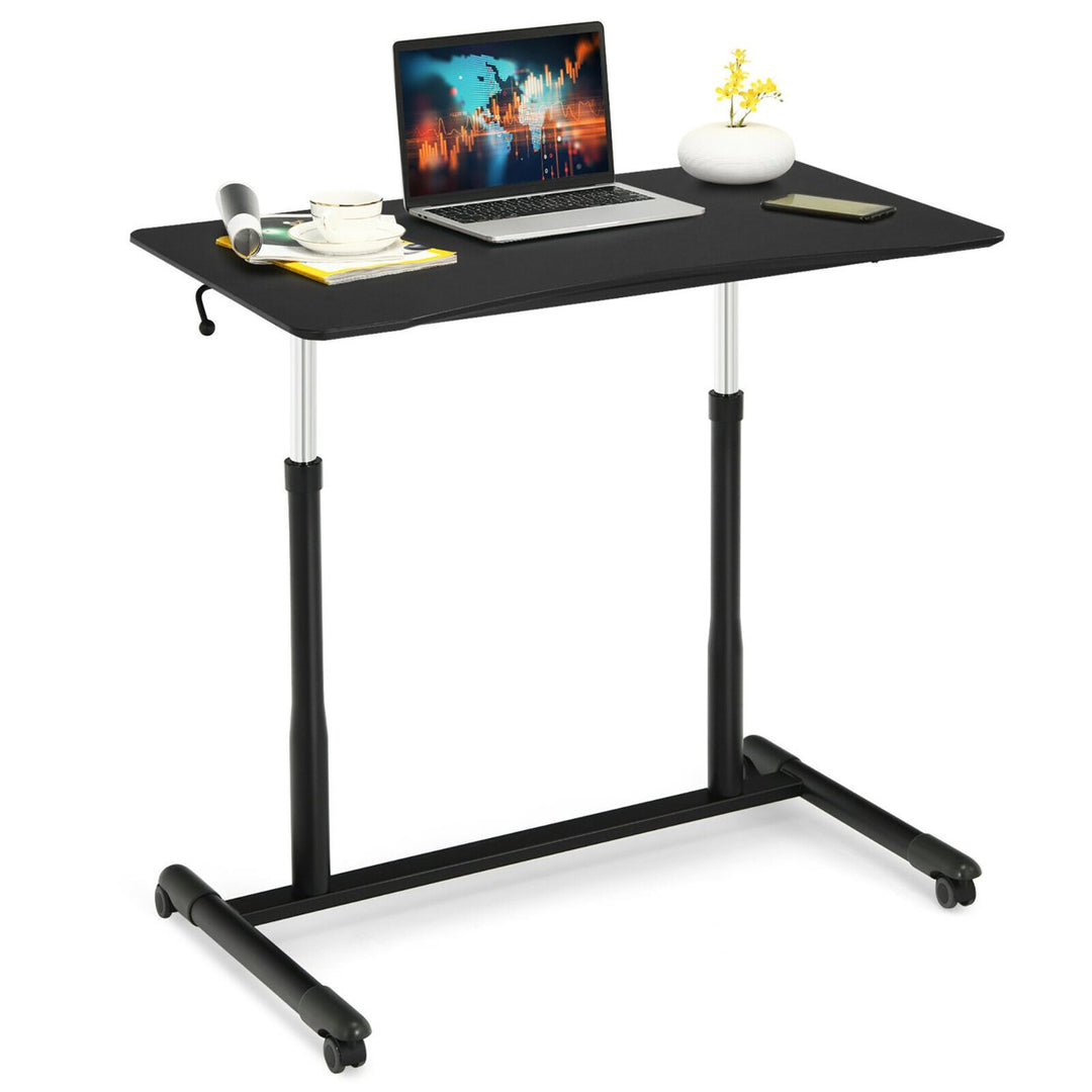 Height Adjustable Computer Desk Sit to Stand Rolling Notebook Table Black Image 1