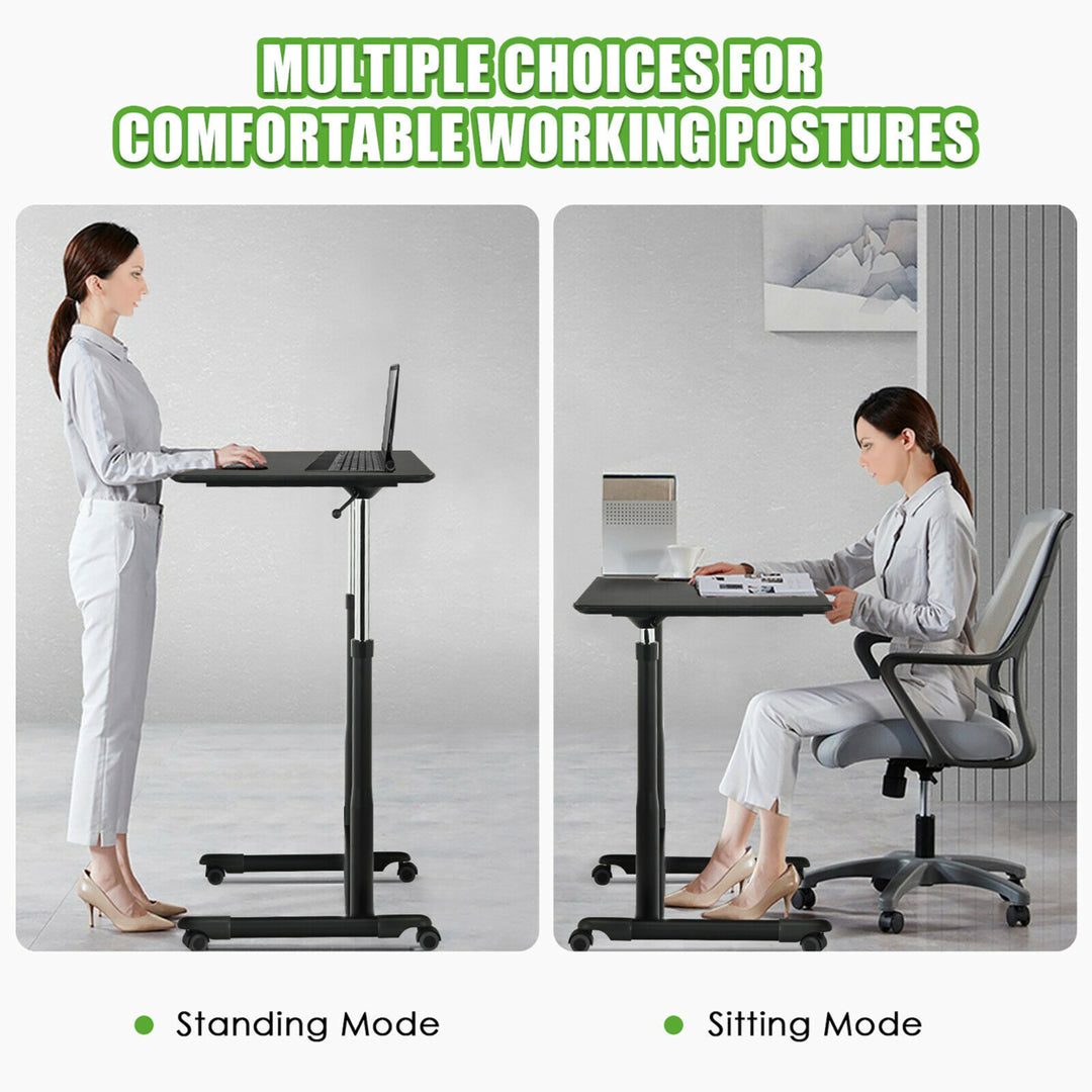 Height Adjustable Computer Desk Sit to Stand Rolling Notebook Table Black Image 5