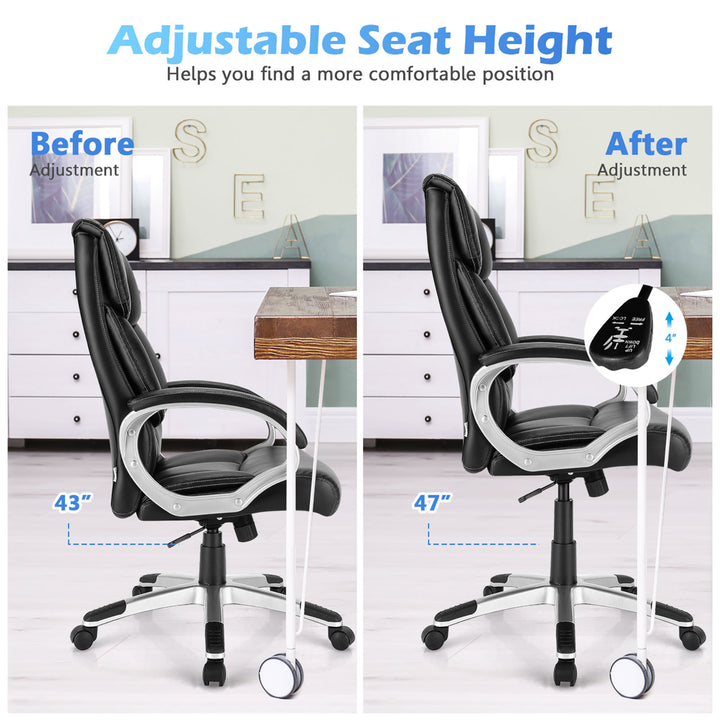 Executive High Back Big and Tall Leather Adjustable Computer Desk Chair Image 8