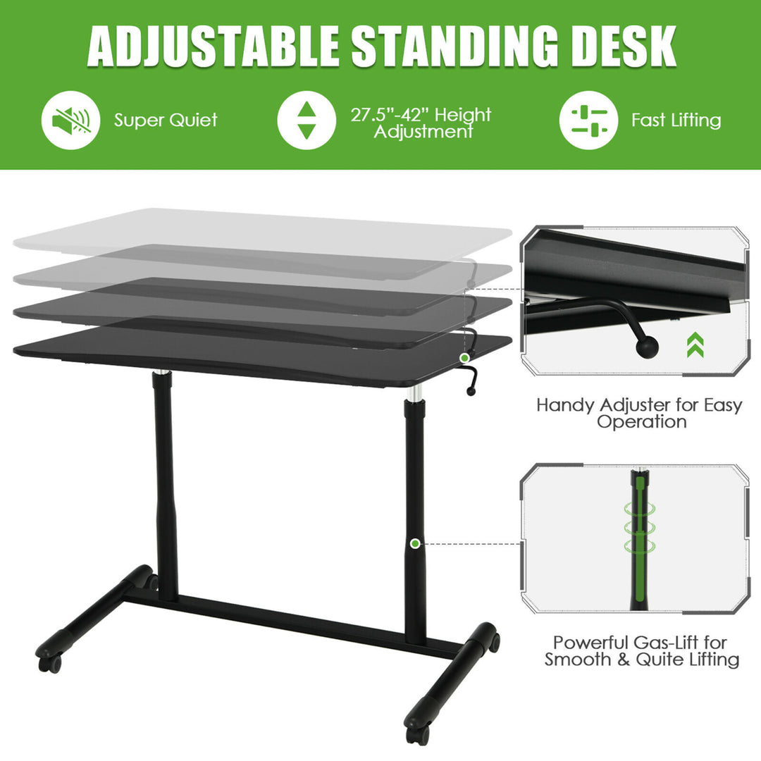 Height Adjustable Computer Desk Sit to Stand Rolling Notebook Table Black Image 7