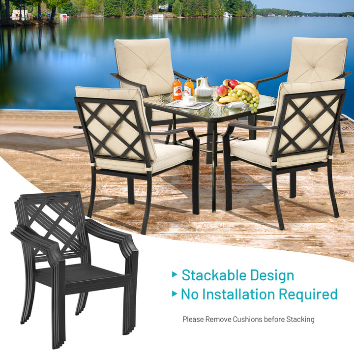 4 PCS Patio Dining Chairs Stackable Removable Cushions Garden Deck Image 5