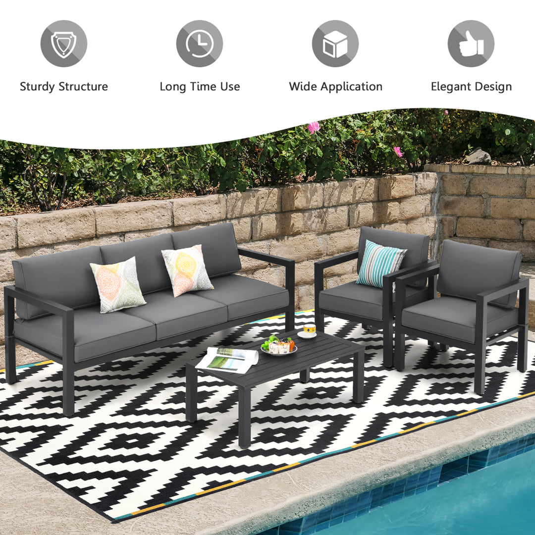 4-Piece Outdoor Patio Furniture Set Sectional Sofa Set Coffee Table Image 5