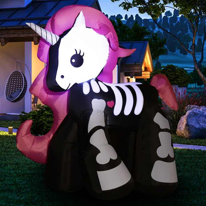 5.5 FT Halloween Inflatable Skeleton Unicorn Blow Up Yard Decoration Image 1