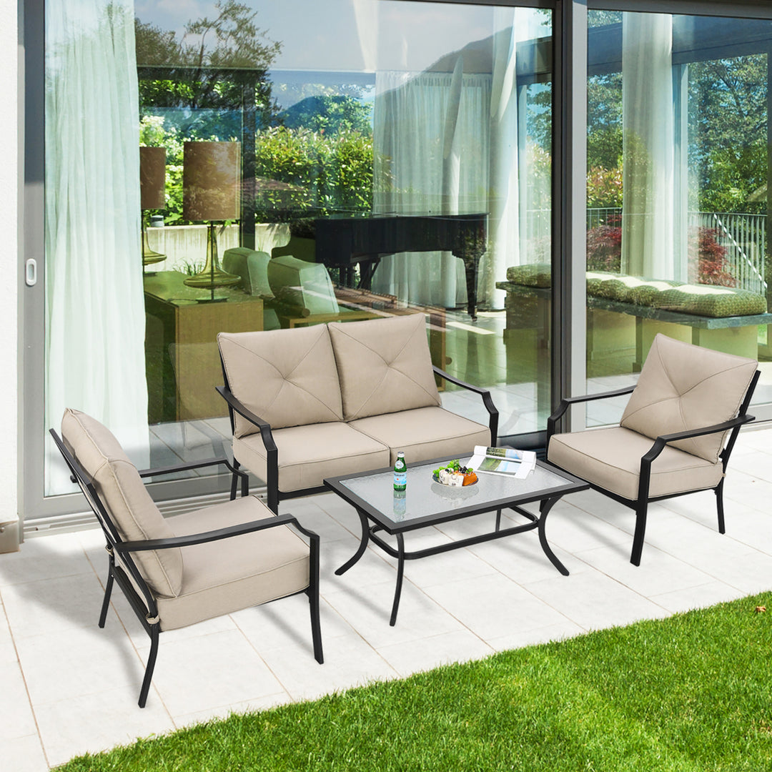 4 PCS Patio Furniture Set Cushion Sofa Loveseat Sectional Garden Deck Poolside Image 1