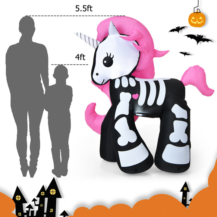 5.5 FT Halloween Inflatable Skeleton Unicorn Blow Up Yard Decoration Image 9