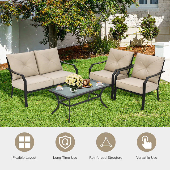 4 PCS Patio Furniture Set Cushion Sofa Loveseat Sectional Garden Deck Poolside Image 6