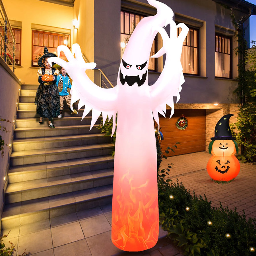 12 Ft Halloween Inflatable Ghost Yard Decoration w/ Built-in LED Lights Image 1