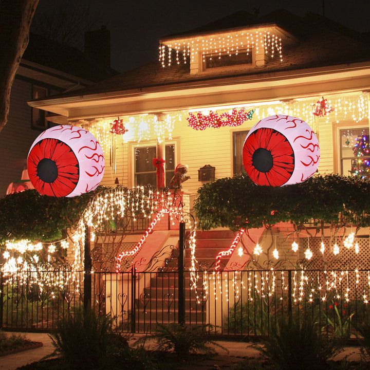 2 Pack 3 FT Halloween Inflatable Eyeballs w/ Air Blower and Red LED Lights Image 1