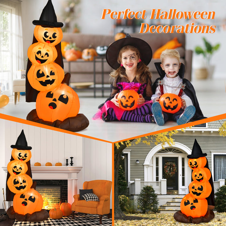 6.8FT Halloween Inflatable Pumpkin Combo Blow up Pumpkins w/ Witch s Hat Image 6