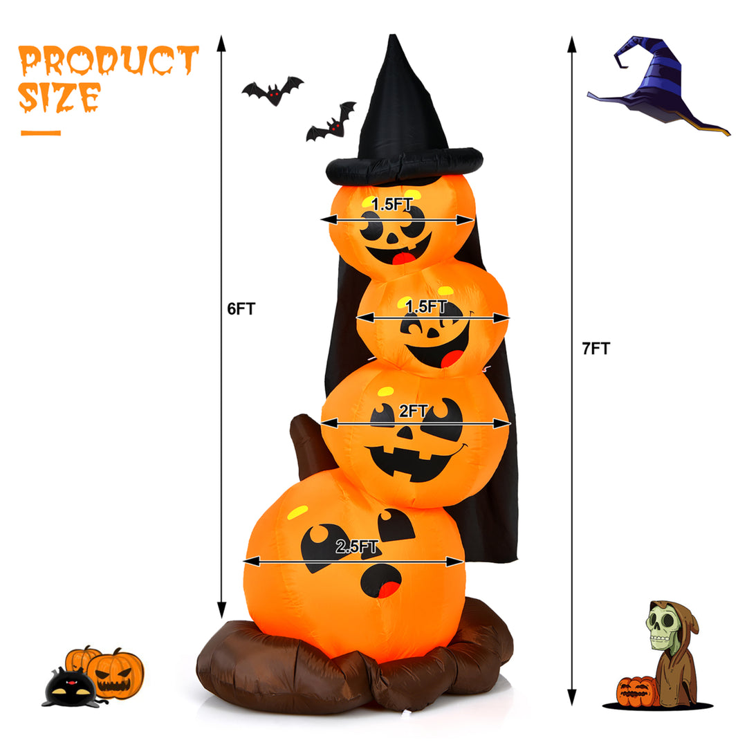 6.8FT Halloween Inflatable Pumpkin Combo Blow up Pumpkins w/ Witch s Hat Image 9