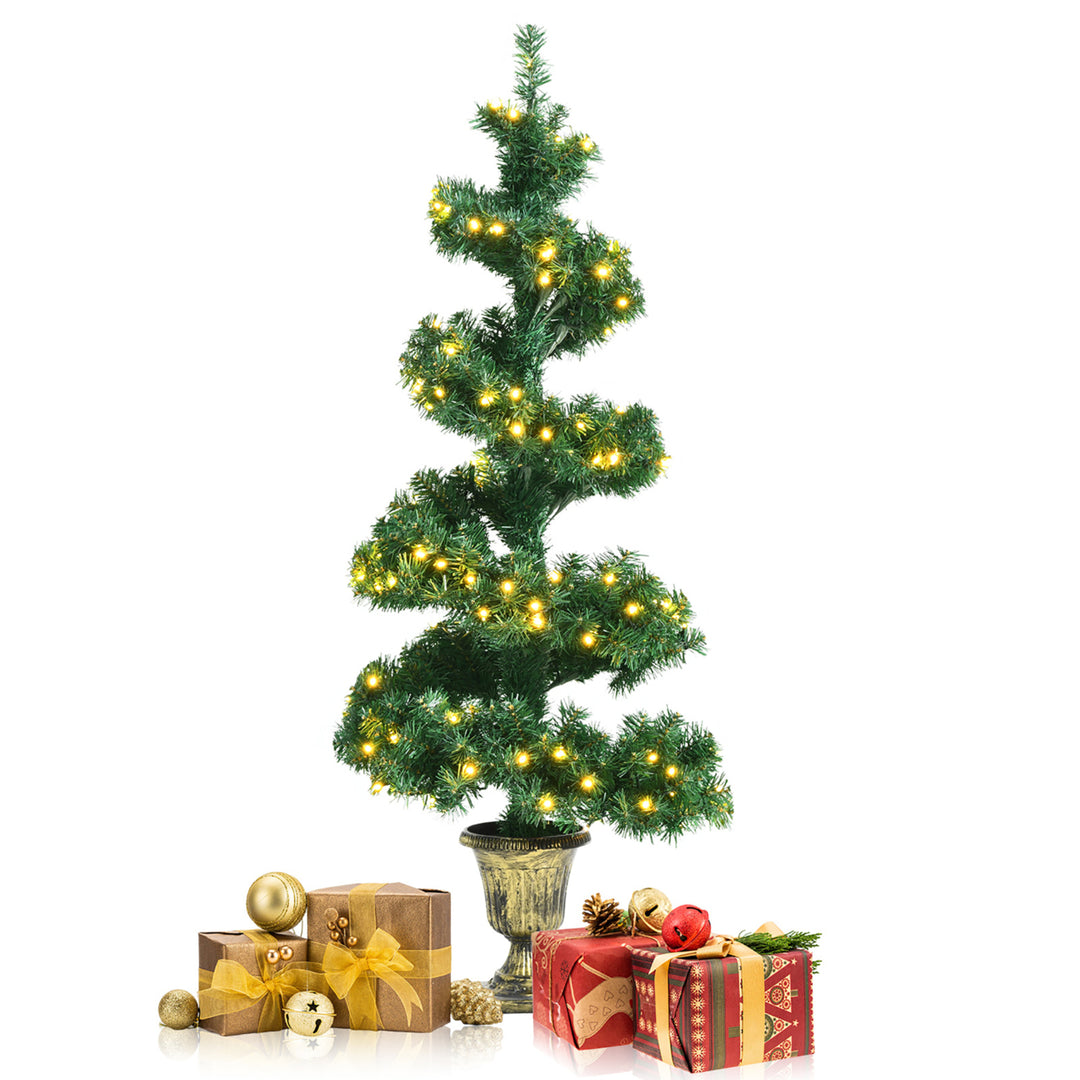 4FT Pre-lit Spiral Artificial Christmas Entrance Tree w/ Lights and Retro Urn Base Image 1