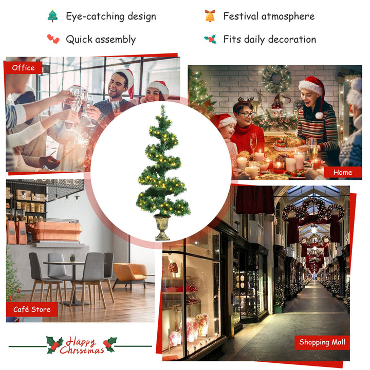 4FT Pre-lit Spiral Artificial Christmas Entrance Tree w/ Lights and Retro Urn Base Image 6