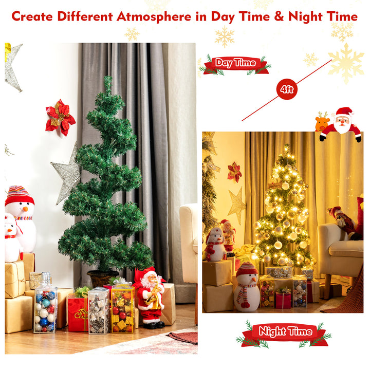 4FT Pre-lit Spiral Artificial Christmas Entrance Tree w/ Lights and Retro Urn Base Image 8