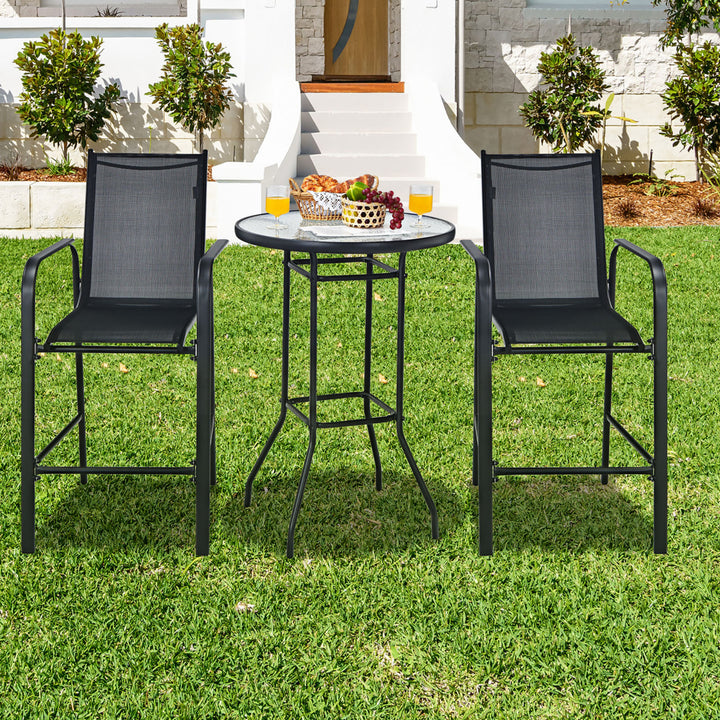 3 PCS Outdoor Patio Bar Table Stool Set Height Tempered Glass Top Image 1