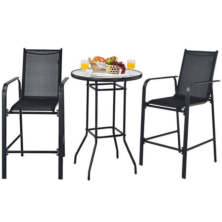 3 PCS Outdoor Patio Bar Table Stool Set Height Tempered Glass Top Image 5