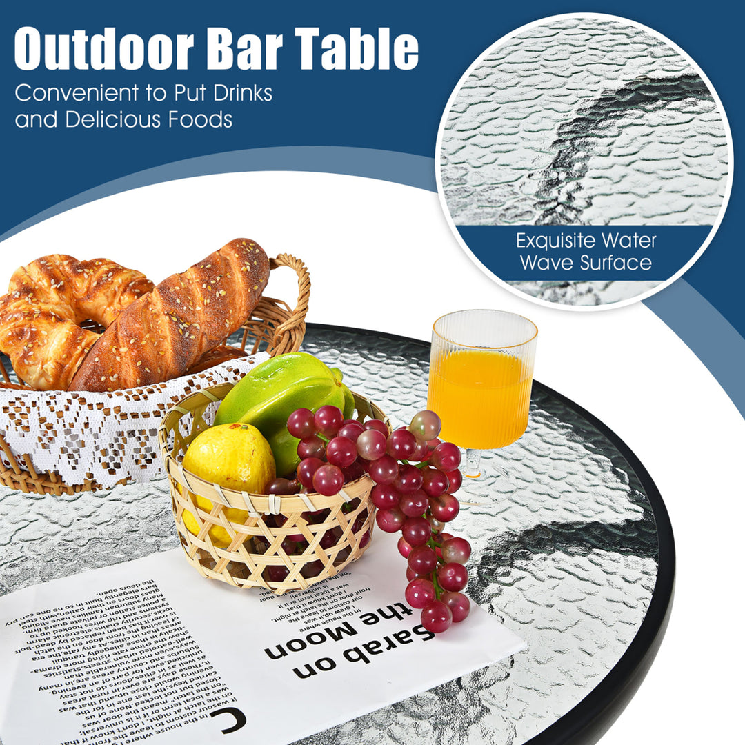 3 PCS Outdoor Patio Bar Table Stool Set Height Tempered Glass Top Image 9