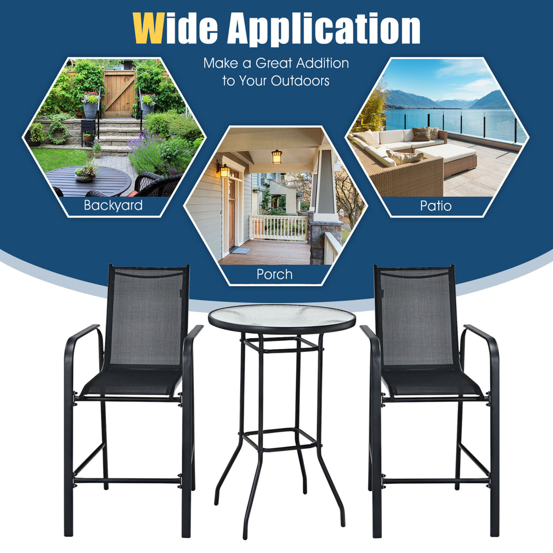 3 PCS Outdoor Patio Bar Table Stool Set Height Tempered Glass Top Image 10