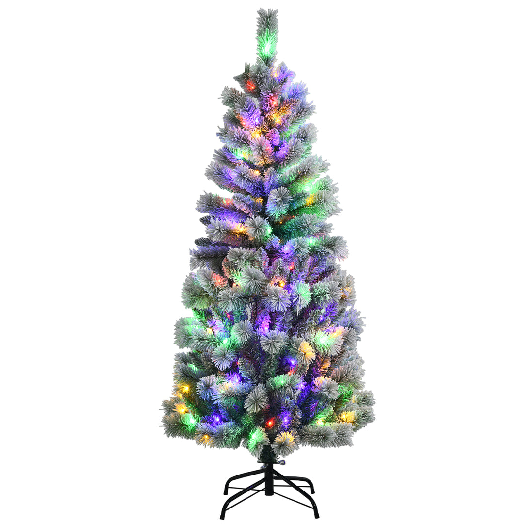 5FT Pre-Lit Hinged Christmas Tree Snow Flocked w/9 Modes Remote Control Lights Image 1