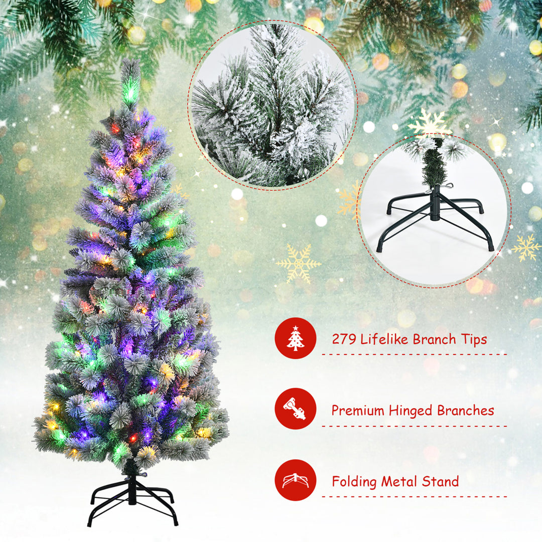 5FT Pre-Lit Hinged Christmas Tree Snow Flocked w/9 Modes Remote Control Lights Image 10