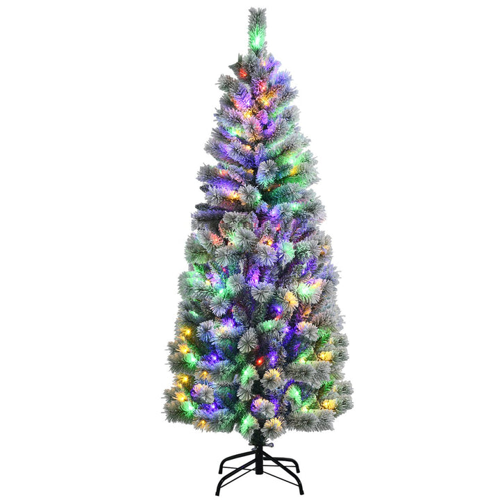 6FT Pre-Lit Hinged Christmas Tree Snow Flocked w/9 Modes Remote Control Lights Image 1