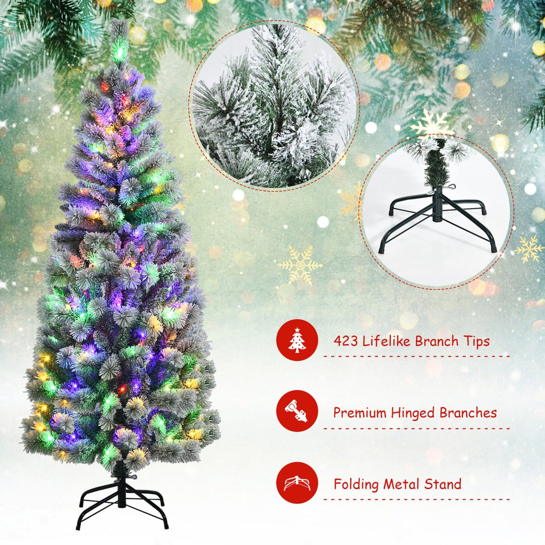 6FT Pre-Lit Hinged Christmas Tree Snow Flocked w/9 Modes Remote Control Lights Image 10