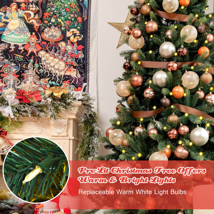 7.5FT Pre-Lit Artificial Christmas Tree 1242 Tips w/100 Ornaments and 250 Lights Image 8