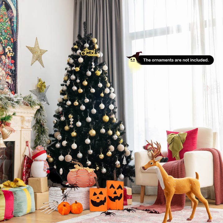 6ft Pre-lit PVC Christmas Halloween Tree Black w/ 250 Purple LED Lights Image 5