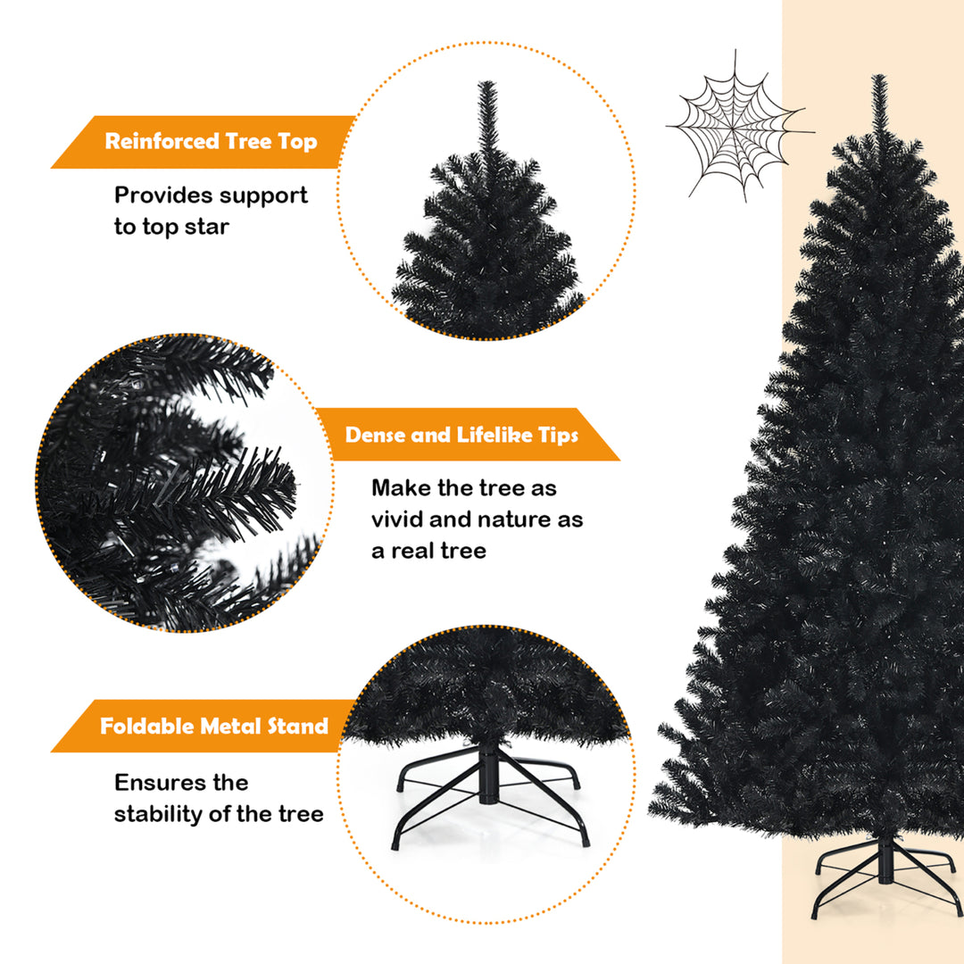 6ft Pre-lit PVC Christmas Halloween Tree Black w/ 250 Purple LED Lights Image 9