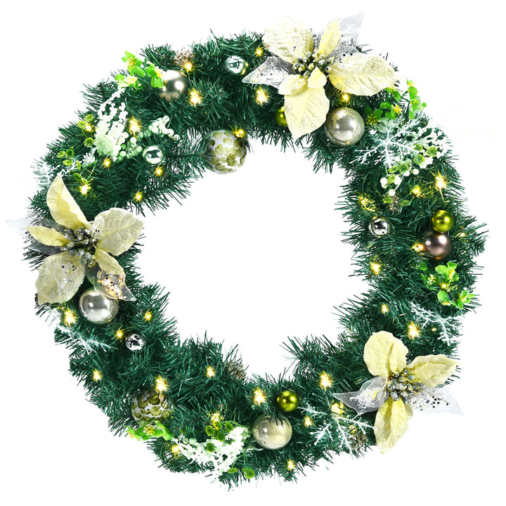 24Pre-lit Artificial Christmas PVC Wreath w/ Mix ed Decorations and Timer Image 1