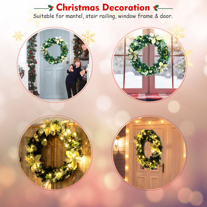 24Pre-lit Artificial Christmas PVC Wreath w/ Mix ed Decorations and Timer Image 6