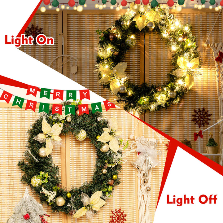 24Pre-lit Artificial Christmas PVC Wreath w/ Mix ed Decorations and Timer Image 7