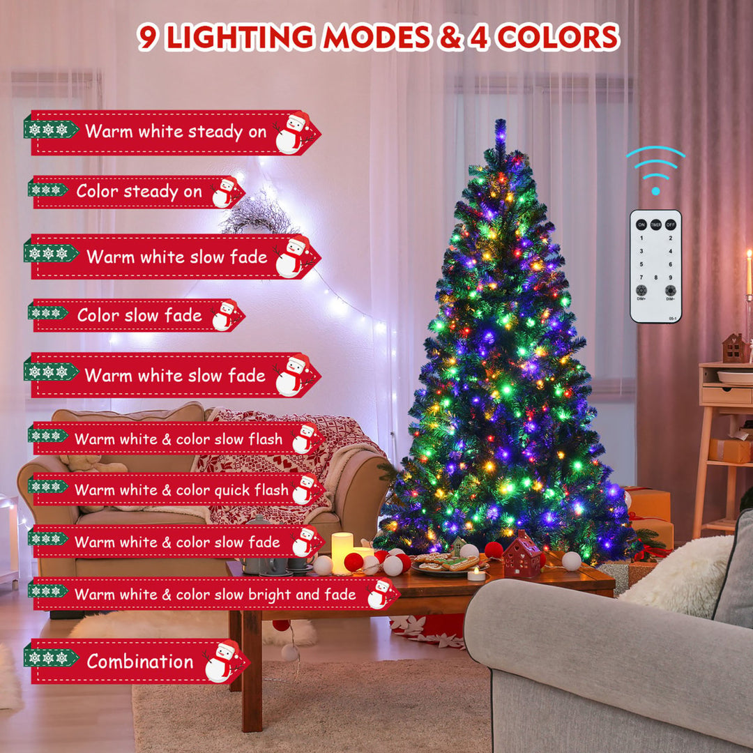 6ft Pre-lit Hinged Christmas Tree w/ Remote Control and 9 Lighting Modes Image 7