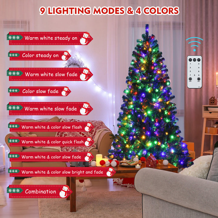 7ft Pre-lit Hinged Christmas Tree w/ Remote Control and 9 Lighting Modes Image 8