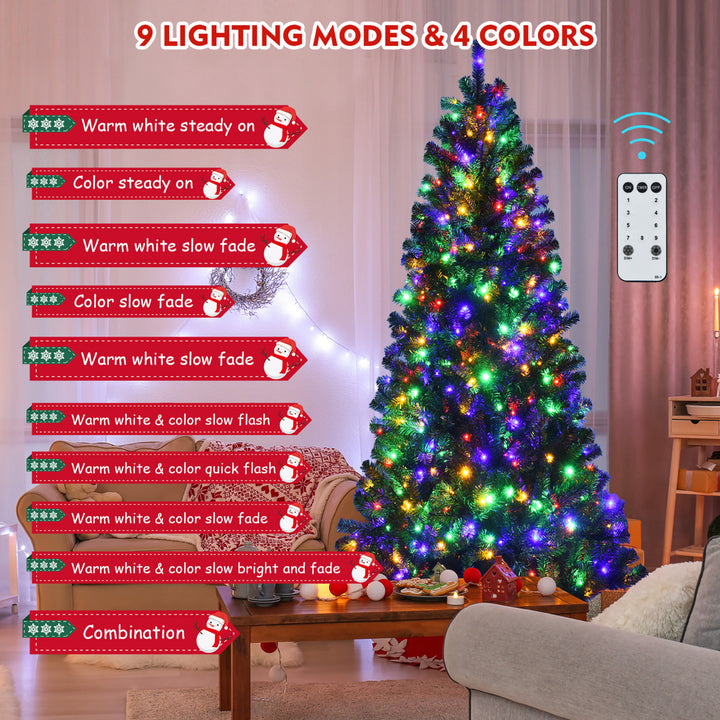 8ft Pre-lit Hinged Christmas Tree with Remote Control and 9 Lighting Modes Image 8