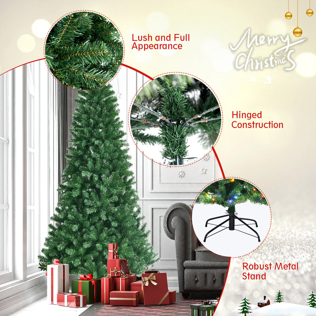 8ft Pre-lit Hinged Christmas Tree with Remote Control and 9 Lighting Modes Image 9