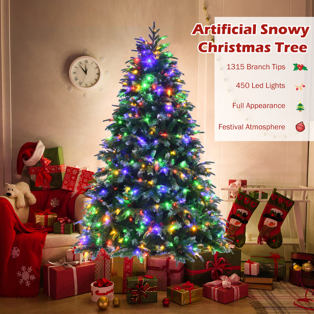 7ft Pre-Lit Snowy Christmas Hinged Tree 11 Flash Modes w/ 450 Multi-Color Lights Image 6