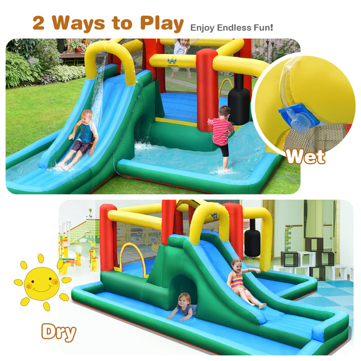 Inflatable Slide Water Park Climbing Bouncer Bounce House w/Tunnel and 735W Blower Image 5