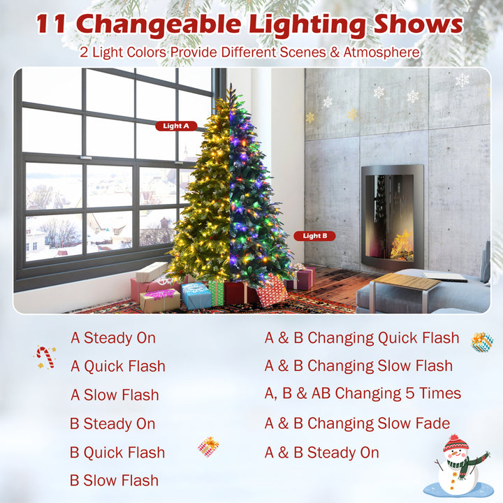 7ft Pre-Lit Snowy Christmas Hinged Tree 11 Flash Modes w/ 450 Multi-Color Lights Image 8