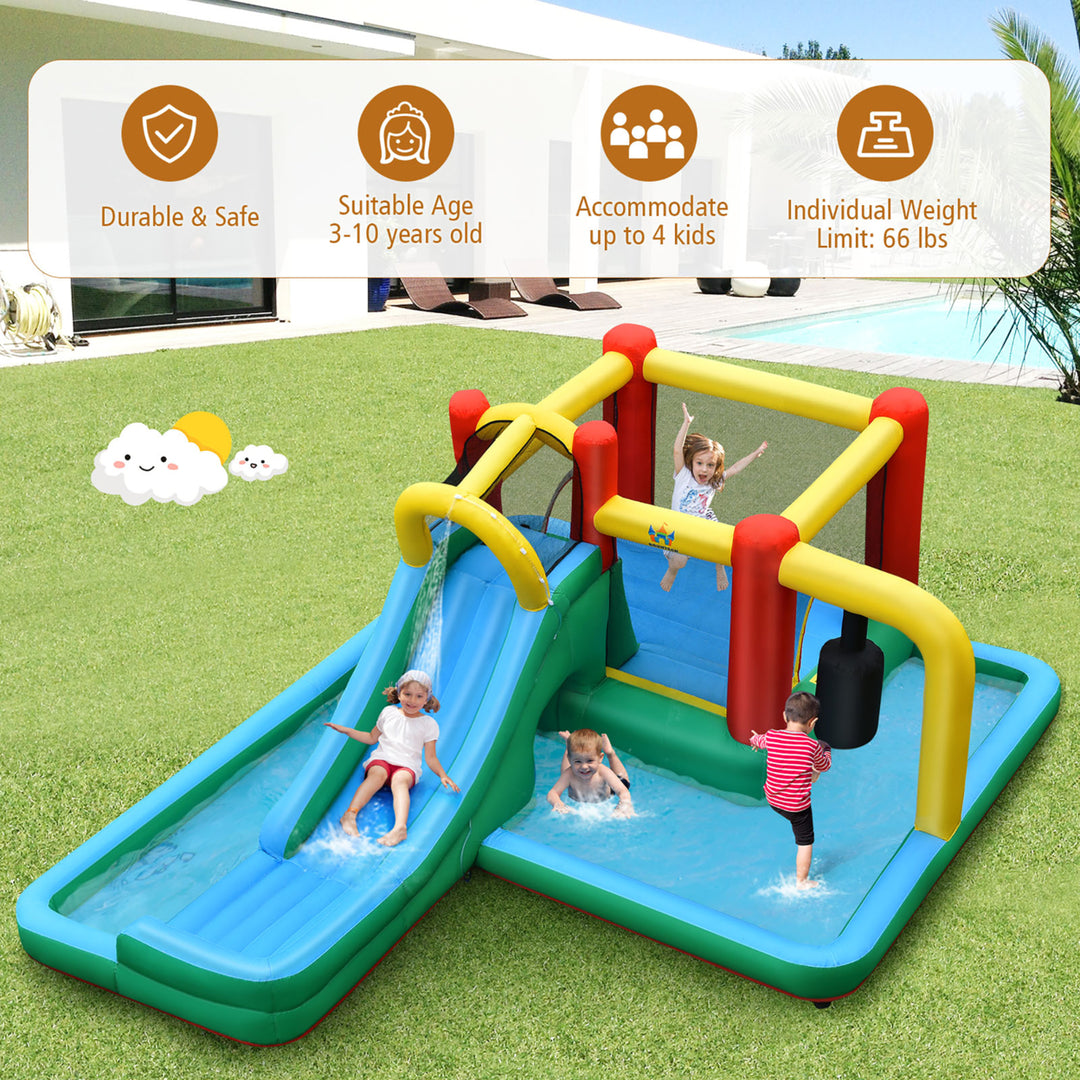 Inflatable Slide Water Park Climbing Bouncer Bounce House w/Tunnel and 735W Blower Image 6