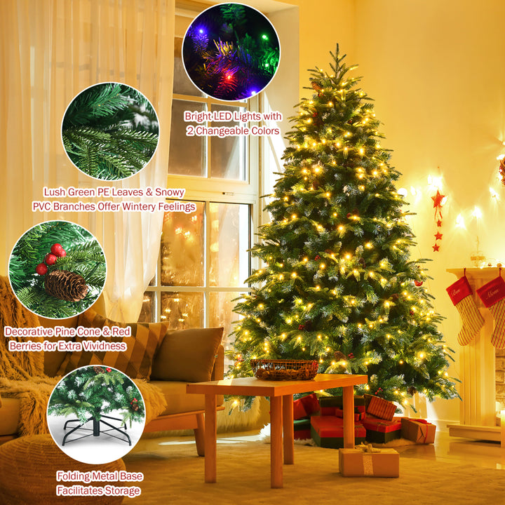 7ft Pre-Lit Snowy Christmas Hinged Tree 11 Flash Modes w/ 450 Multi-Color Lights Image 9