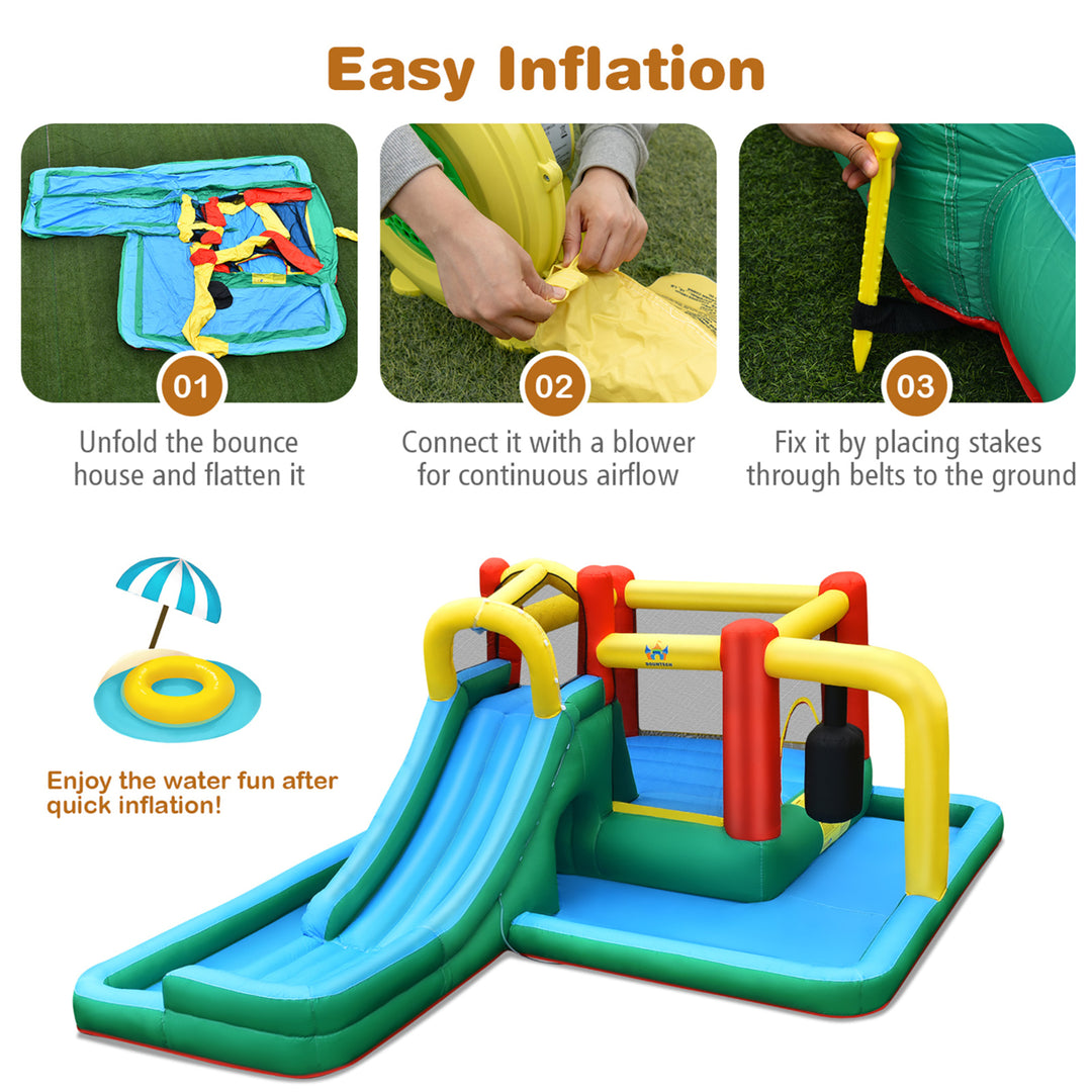 Inflatable Slide Water Park Climbing Bouncer Bounce House w/Tunnel and 735W Blower Image 8