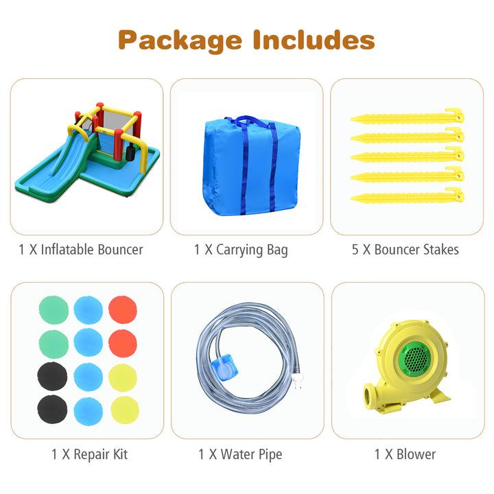 Inflatable Slide Water Park Climbing Bouncer Bounce House w/Tunnel and 735W Blower Image 9