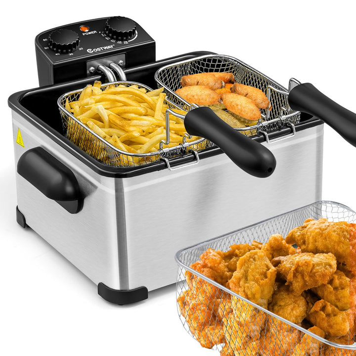 Electric Deep Fryer 5.3QT/21-Cup Stainless Steel 1700W w/ Triple Basket Image 1