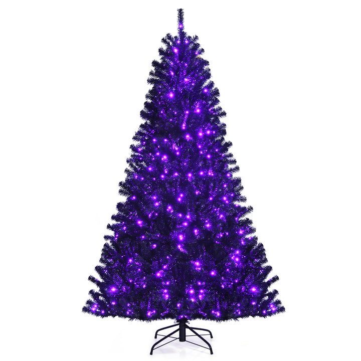 7ft Pre-lit PVC Christmas Tree Black w/ 500 Purple LED Lights Image 1