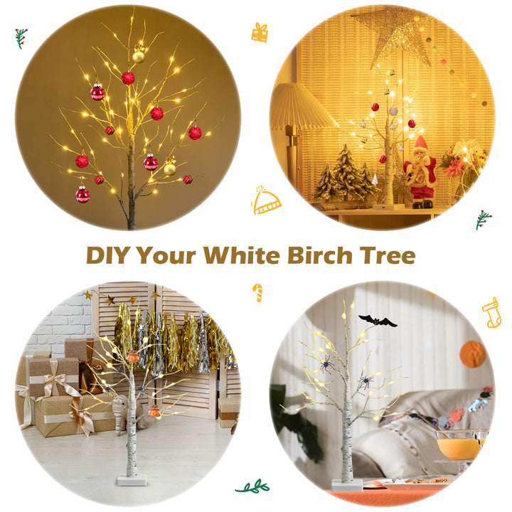 Set of 2 Pre-lit White Twig Birch Tree Battery Powered 2FT for Christmas Image 6