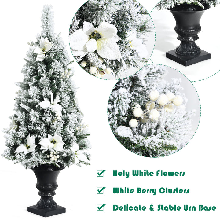 Set of 2 Pre-lit Snowy Christmas Entrance Tree 4FT w/ 100 LED Lights Image 7